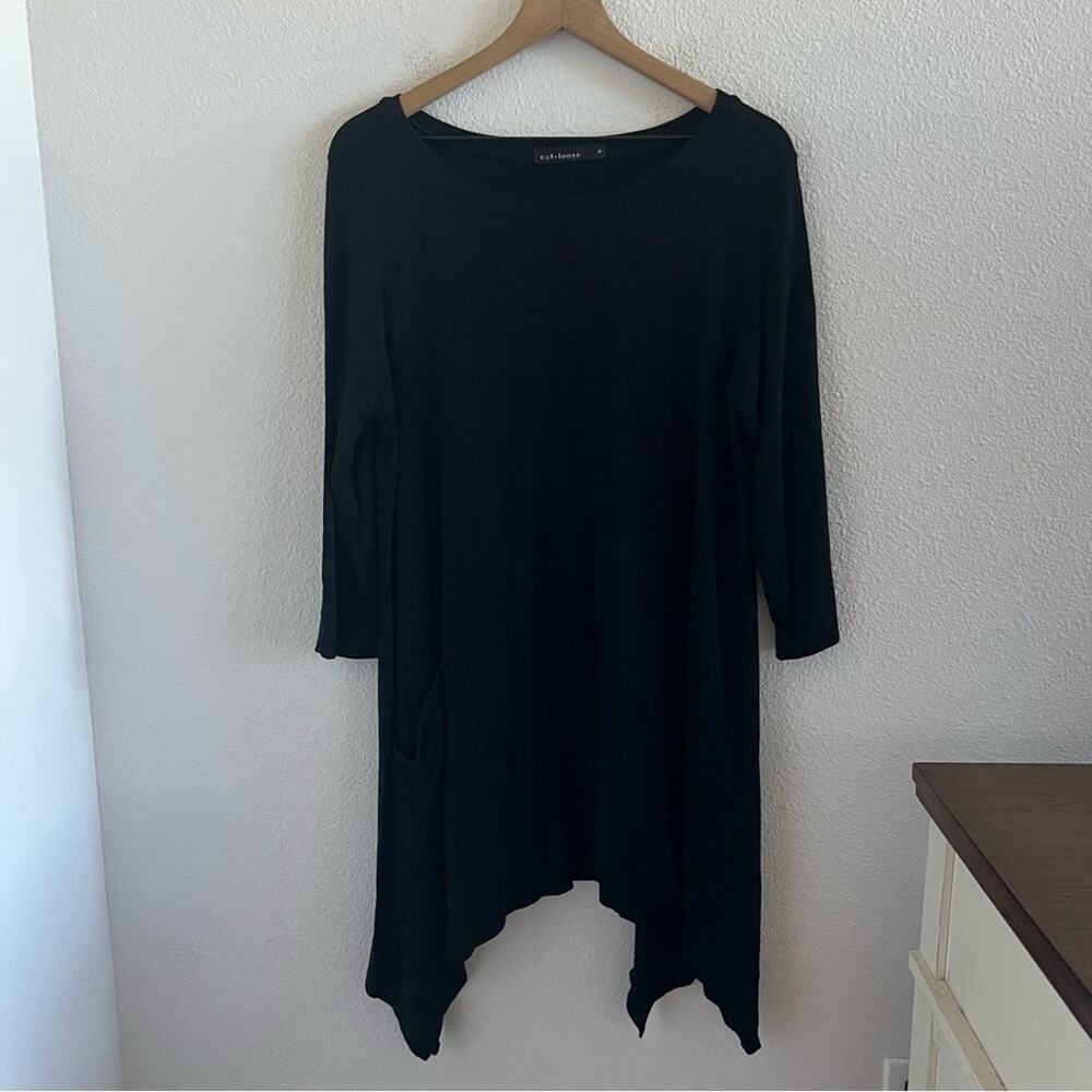 Cut Loose Black Lagenlook Tunic Dress Oversized Layering Boho Coastal Grandma M